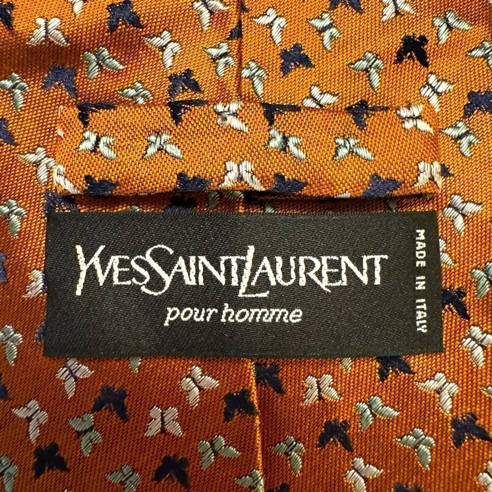 Yves Saint Laurent YSL Butterfly Orange Silk Tie - Picture 3 of 4